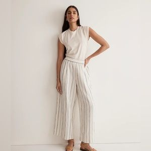 NWT Madewell Cream and Blue Striped Cropped Pants